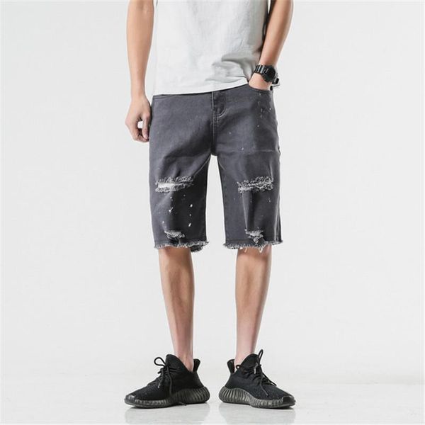 

men's shorts large size five points male gray straight modis denim ripped jeans for men m-4xl 5xl, White;black