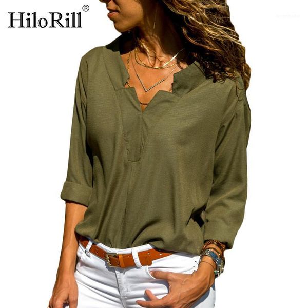 

hilorill autumn women blouse shirt v-neck long sleeve blouse office ladies casual shirts tunic blusa plus size 3xl1, White
