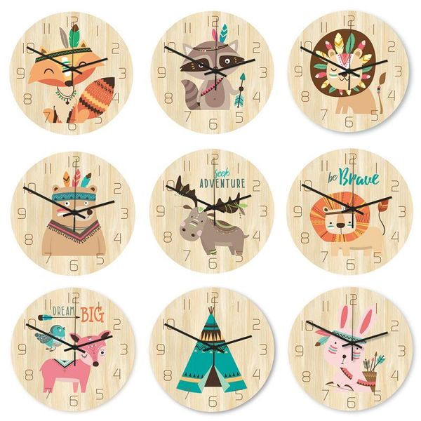 

forest lovely animal nordic cartoon indian cute pet acrylic material mute movement bedroom living room decorative clock 1008