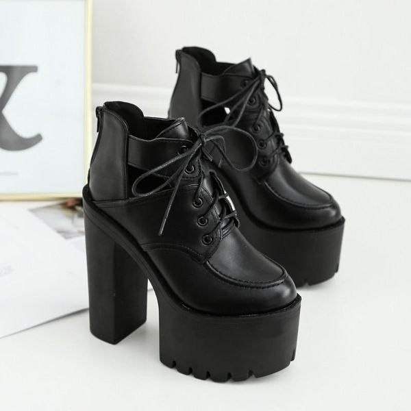 

boussac round toe platform boots women lace up motorcycle boots women black punk goth ankle for1