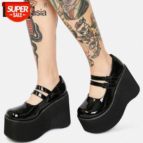 

big size 35-43 brand new ladies wedges high heels pumps fashion punk buckle party platform pumps women gothic lolita shoes woman #rc4c