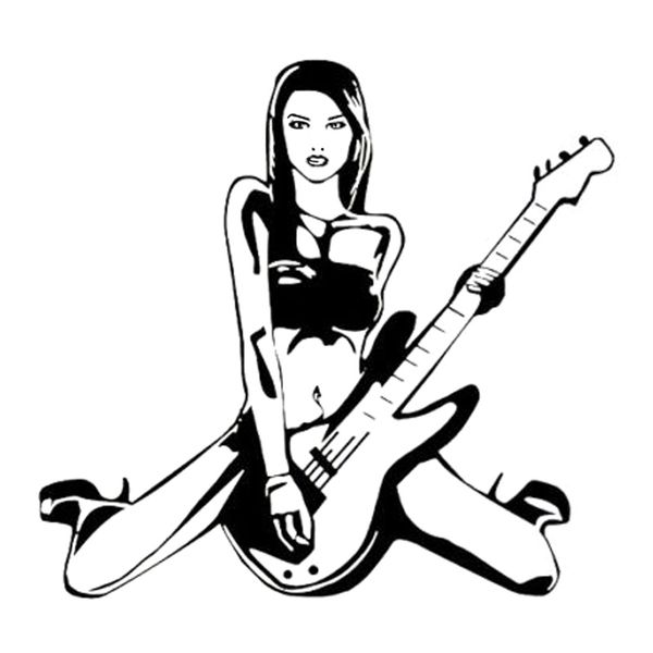 

15.9cm*14.9cm girl guitar music cool rock vinyl car sticker c22-0640