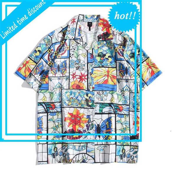

printed hawaiian shirts men women light weight material men's short sleeve summer polo shirt, White;black