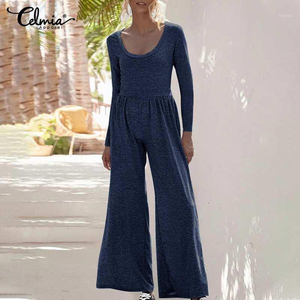 

women's solid jumpsuits celmia fashion solid knitted rompers casual long sleeve high waist party playsuits work wide leg pants1, Black;white