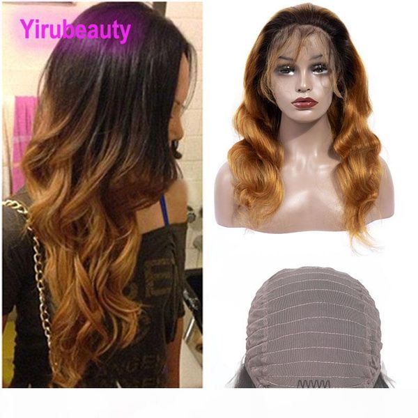 

malaysian human hair lace front wig 1b 30 ombre hair body wave lace front wig 10-24inch 1b 30 hair products, Black;brown