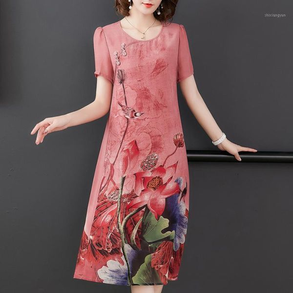 

2020 summer silk print midi dresses fashion vintage l-5xl plus size runway dresses elegant female bodycon vestidos1, Black;gray