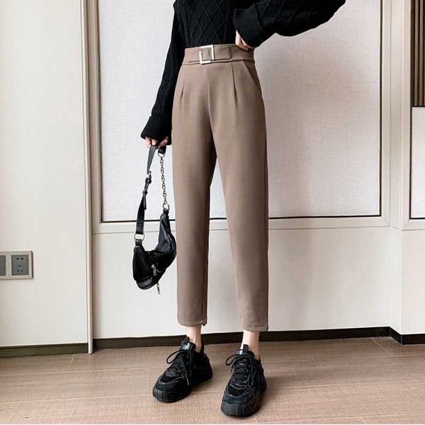 

women's pants & capris autumn and winter suit woolen fashion high-waisted cigarette comfortable thin nine-point harem, Black;white
