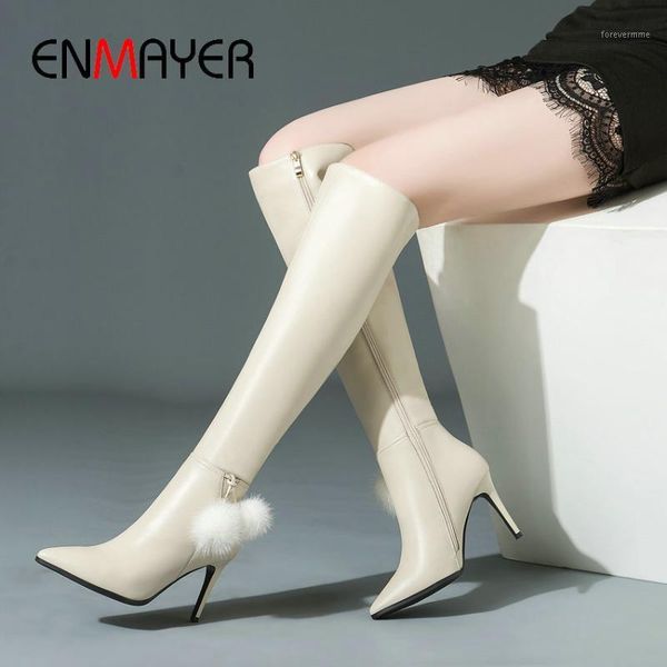 

boots enmayer 2021 fashion pu over the knee pointed toe women shoes thin high heels winter size 34-391, Black