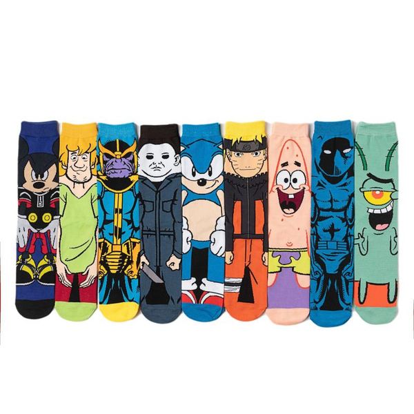 

new combed cotton tide socks personality cartoon animation socks skateboard casual men, Black