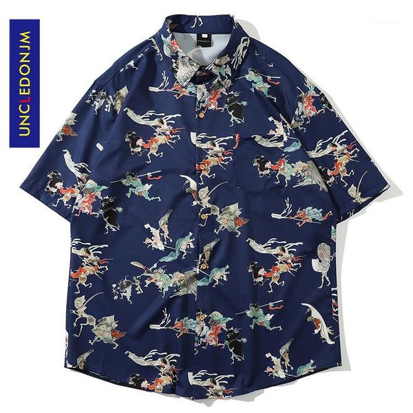 

uncledonjm fashion short sleeve shirt men 2020 summer hawaii hip hop streetwear male short sleeve shirt 80101, White;black