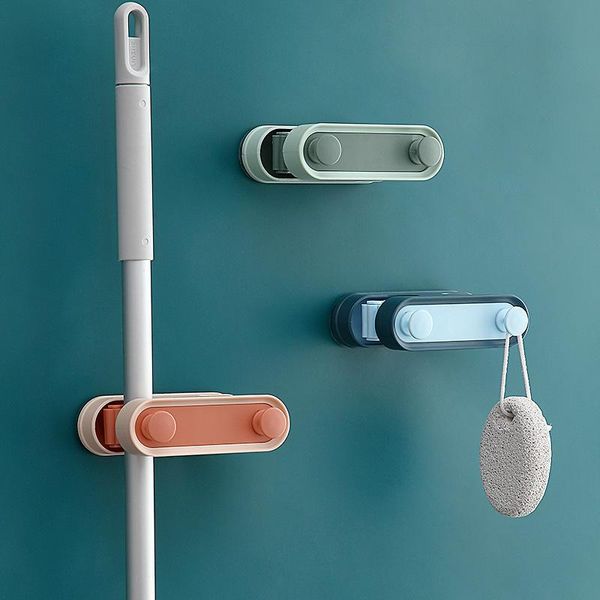 

multi-purpose hooks mop rack hook double card mop position with hook seamless clip multifunctional broom card holder