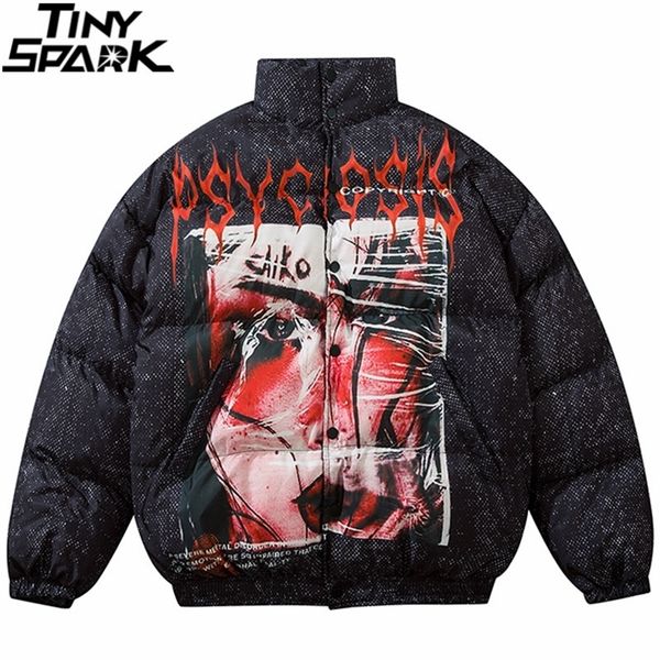 

mens hip hop oversized parka jacket streetwear illusion girl print jacket harajuku cotton winter padded jacket coat warm outwear lj201216, Black