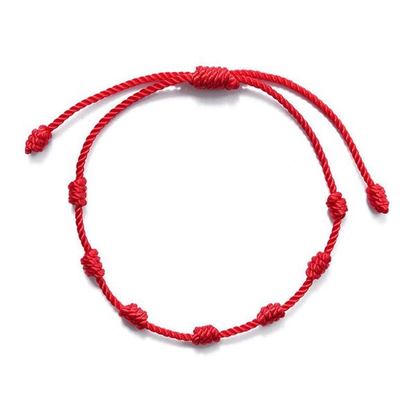 

charm bracelets lucky 7 knots red string bracelet for women men handmade adjustable rope bangles amulet jewelry girl kids gift wholesale, Golden;silver