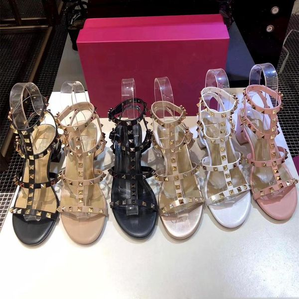 

luxurious designs fashion studded sandals genuine leather slingback pumps ladies high heels fashion rivets shoe party high hee, Black