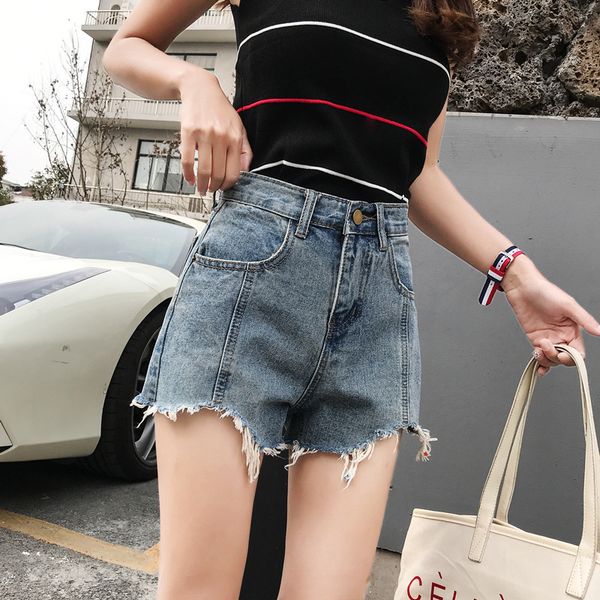 

denim shorts women's high waist 2019 new summer korean version a-line show thin wide leg loose tide net red pants, White;black