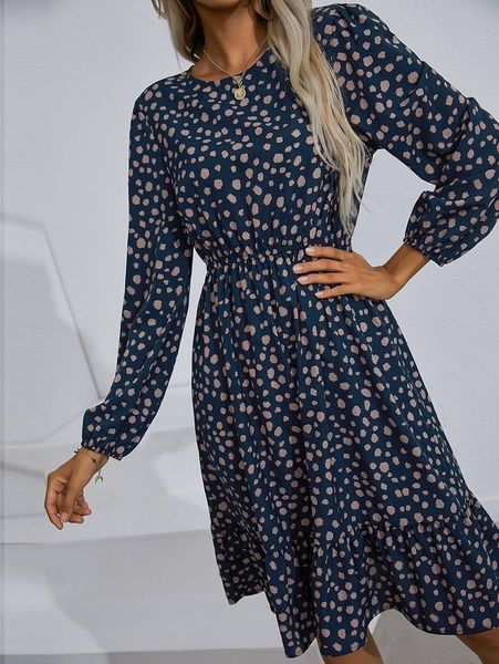 

dalmatian print ruffle hem dress she, Black;gray