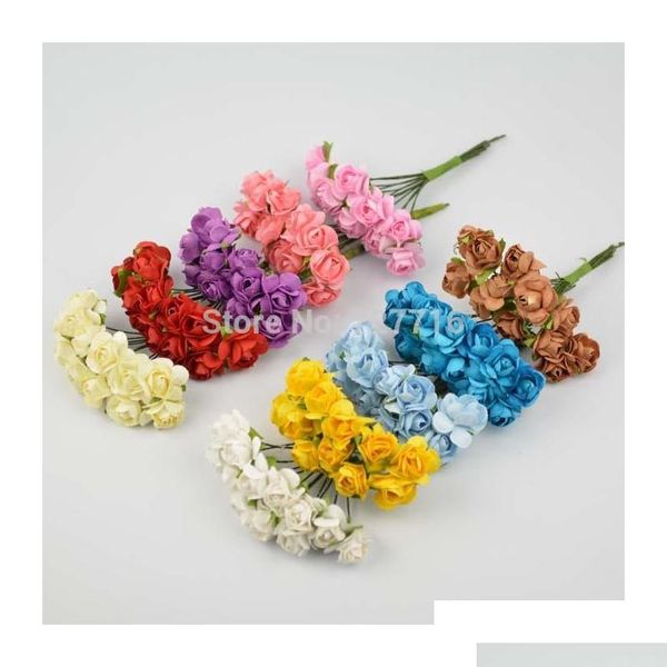 

wholesale- sale 1-1.5cm head multicolor mulberry paper flower bouquet/wire stem/ scrapbooking artificial rose f sqcjet bbgargden