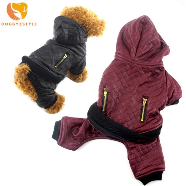 Köpek Giysileri Kış Deri Tulum Pet Kedi Yavru Kostümleri Sıcak Yastıklı Hoodies Coat Yavru Ceket Kıyafetleri Giyim Dropship 201114