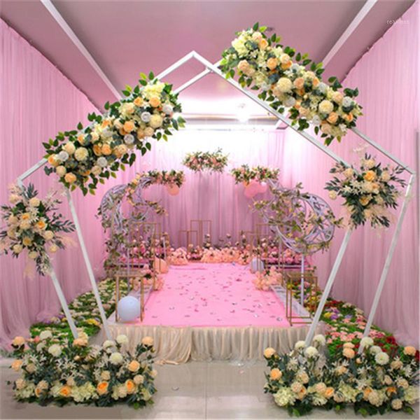 

50cm length diy arch flower row silk flower with foam acanthosphere rose peony mix for wedding backdrop decoration1