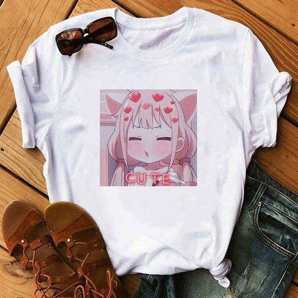 

new kawaii japanese anime cartoon print tshirts loose short-sleeved t-shirt summer women's harajuku korean style shirts, White