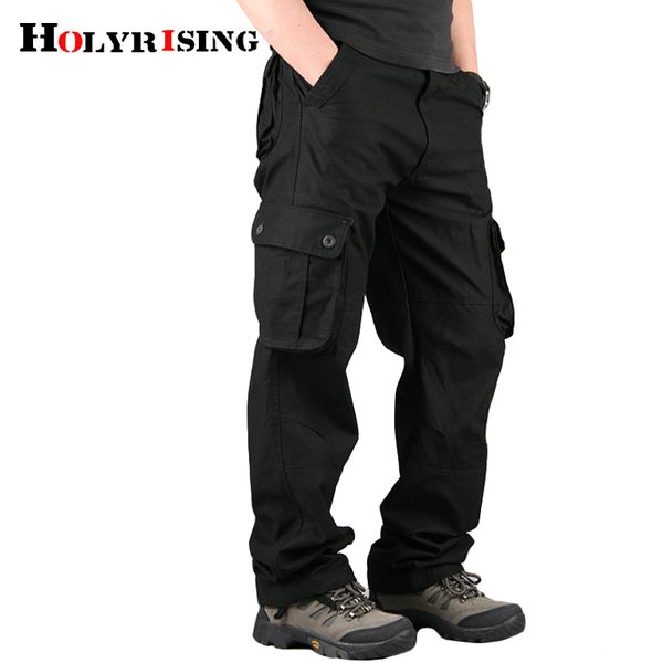 

holyrising men cargo pants casual cotton trousers multi pocket 29-44 size new men fashion military cargo pants lj201007, Black