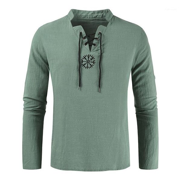 

2020 mens casual stand collar linen t-shirts embroidered men blouse shirts thin solid color tees long sleeve pullover male 1, White;black