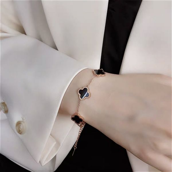 

titanium steel four clover fashion bracelet bangles for women girls black white green and red color