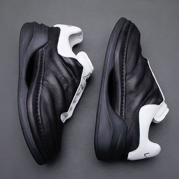 

chaopai spring maikun headwear leather xiaobai leisure sports men's heightening daddy shoes, Black