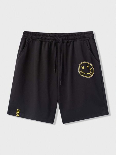 

men letter & cartoon graphic drawstring waist shorts n6so#, Black