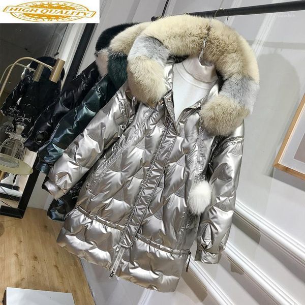 

winter duck down jacket women hooded big fur collar puffer down coat korean shiny womens jackets 2020 kj37211, Black