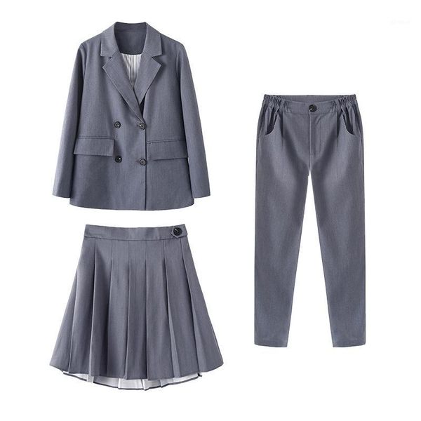 

fashion women's suit pants casual elegant office business wear 2020 autumn and winter new loose ladies jackets pleated skirt1, White;black