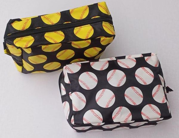 Новое прибытие бренд открытый мешок бейсбол софтбол косметический полиэстер составляют сумку с застежкой на молнии желтые белые виды спорта