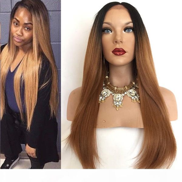

new product dark roots ombre 1b30 straight hair wigs with baby hair custom full lace human hair wig, Black;brown