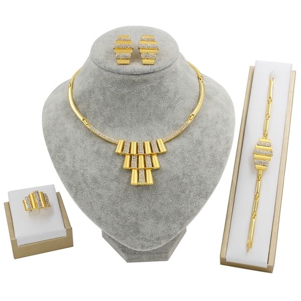

new dubai gold sets for women bridal set crystal necklace earrings fashion indian wedding jewelry 201222, Slivery;crystal