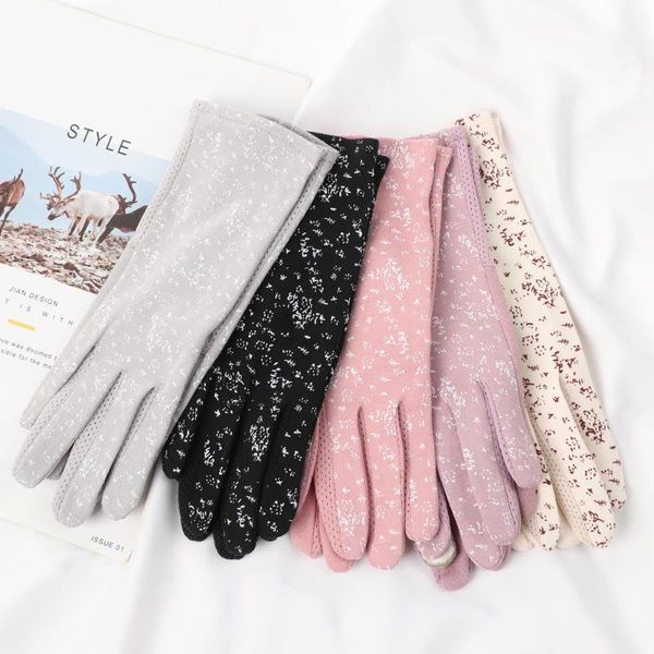 

Fashion Touchscreen Gloves Women Girls UV Protection Mid-long Non-slip Gloves Driving Mitten Floral Elasticity Cotton1, Blue;gray