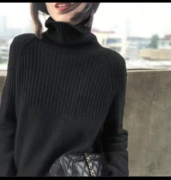

2021 new high collar female new wave autumn korean of the fashion lazy wind pullover sweater aolk, White;black