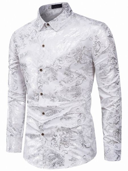 

men baroque print button through shirt i6o5#, White;black