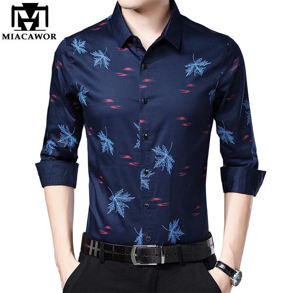 

miacawor new casual shirts men cotton long sleeve camisa masculina floral print shirt slim fit dress shirt male clothes c459, White;black