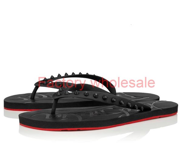 

new summer men beach slip on slides red bottom loubi flip flat sandals slippers studs sandals flats luxury designer flip flops sandalias, Black
