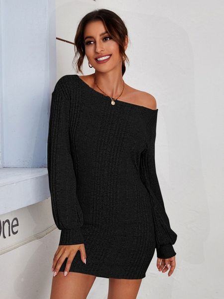 

solid bishop sleeve bodycon dress f8wo#, Black;gray