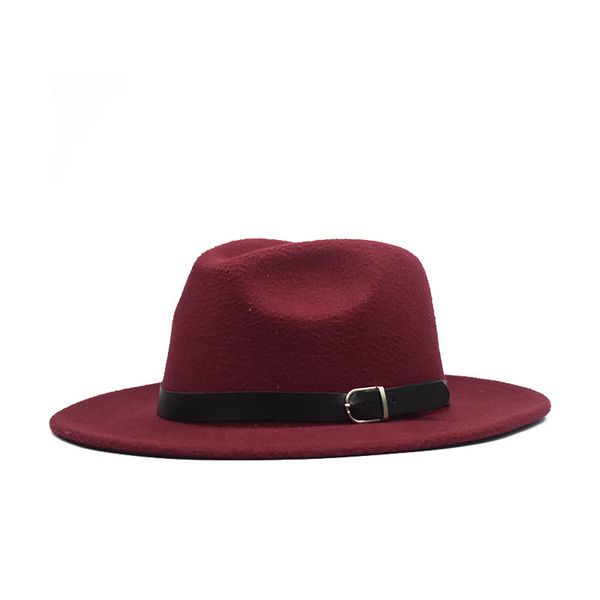 

autumn and winter korean plain woolen hats belt buckle, big brim felt hat plain hat 2020 new fashion round hat, Blue;gray