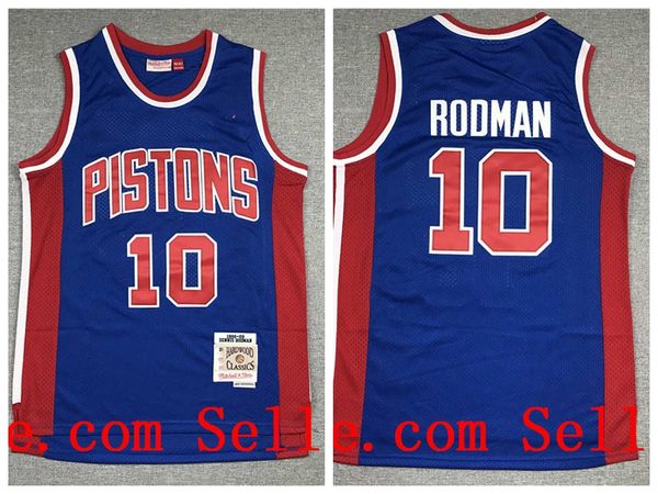 

men detroit pistons 10 rodman mitchell & ness teal road 1988-89 swingman jersey, Black;red