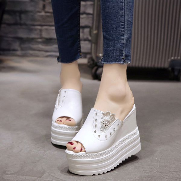 

women's slippers 2019 summer super high heels 13cm roman style female slipper platform shoes for woman summer beach slippers x1020, Black