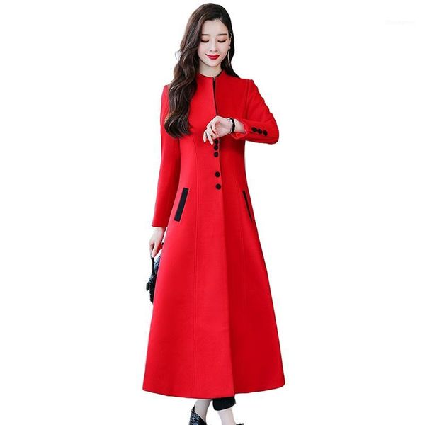 

2020 fashion autumn winter x-long woolen coat women slim elegant outerwear female spring woolen blends solid color jackets a29451, Black