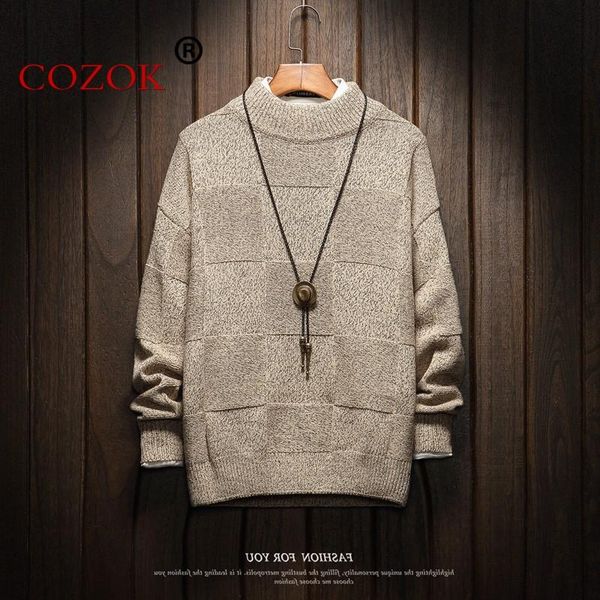 

cozok autumn winter men's new high-quality sweater o-neck comfortable casual half high neck pullover fashion large size 5xl, White;black