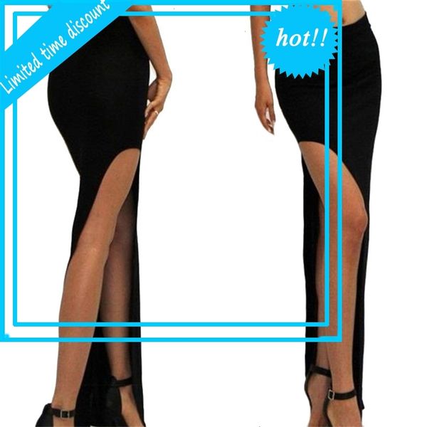 

chsdcsi quality women long fashion maxi rok summer high tail vintage split smoking black rigid body