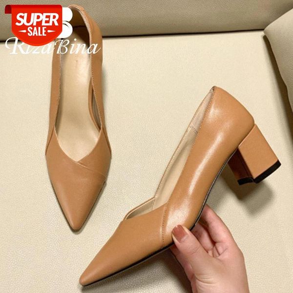 

rizabina new women pumps genuine leather pointed toe women high heel shoes fashion office ladies shoes size 33-40 #sp4a