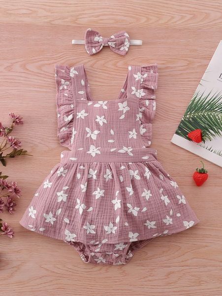 

baby girl floral print ruffle trim combo dress she, Red;yellow