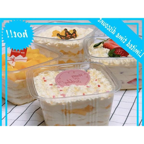 

350ml disposable clear cake container with lid cheese ice cream fruit mousse packaging box