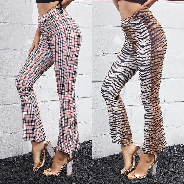 

women's pants & capris women's slim casual high waist printing bell-bottom trousers long micro flared ladies skinny work office pa, Black;white